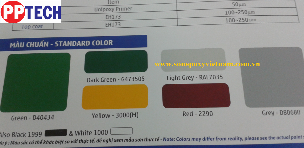 bảng màu sơn epoxy kcc